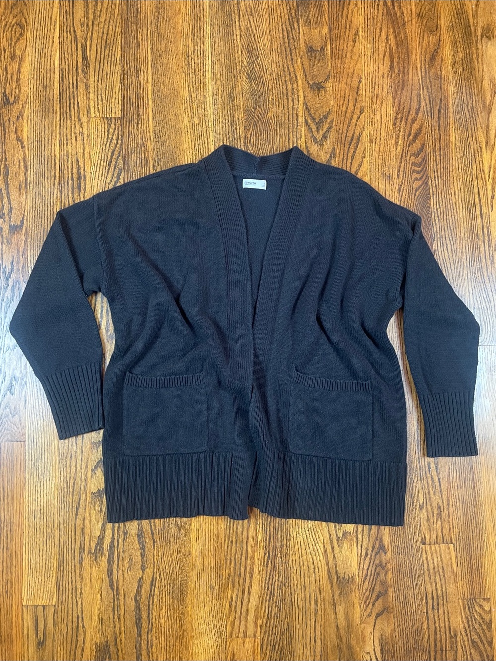 Sonoma Black Open-Front Women’s Cardigan with Pockets